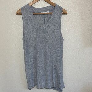 Sigrid Olsen 100% Linen Blue and White Fine Striped Sleeveless Tunic Size Large